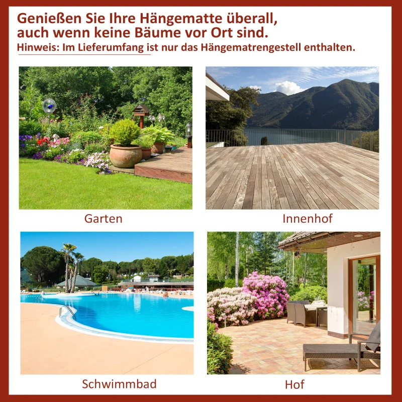 Outsunny Hängemattengestell für Hängematte Hängemattenständer mit Haken Garten Strand Metall 280 x 120 x 110 cm bis 120KG