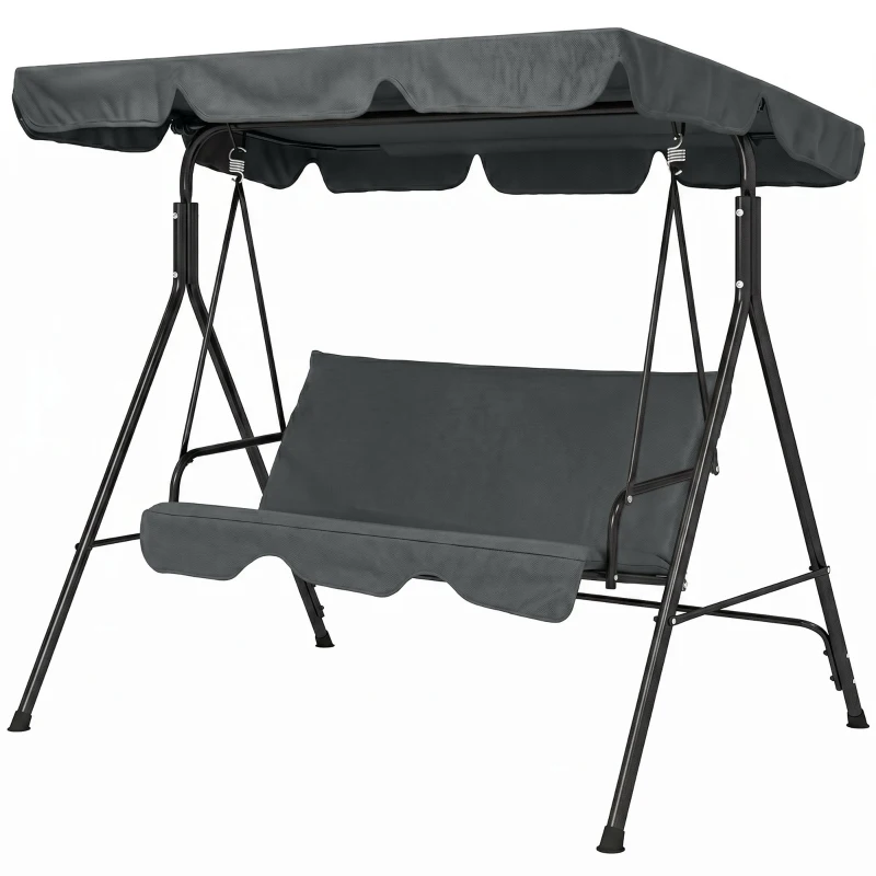 Outsunny Baloiço de Jardim de 3 Lugares com Almofada Toldo Ajustável e Estrutura de Aço para Balcão Terraço 172x110x153 cm Cinza