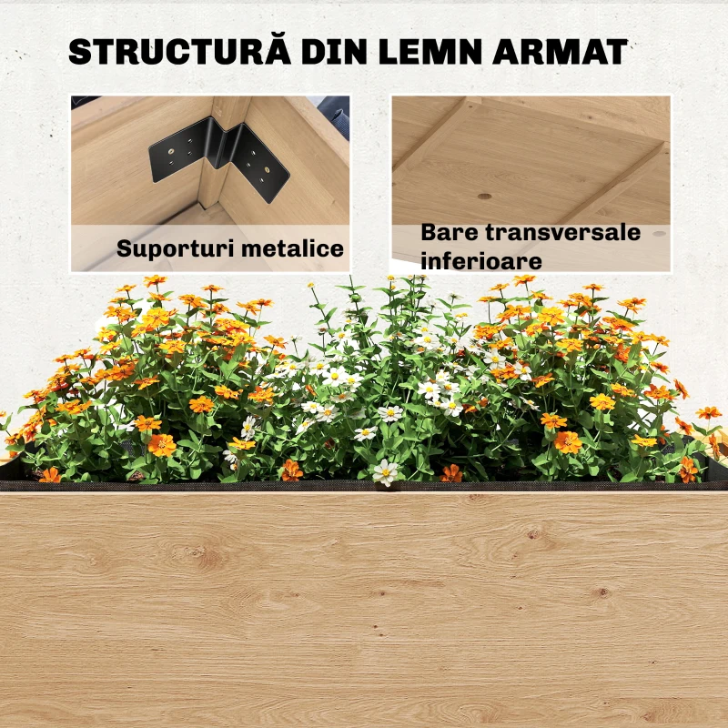 Outsunny Jardinieră Înălțată pe 2 Niveluri cu Rafturi din Lemn, 119,5x102x76,5cm, Maro