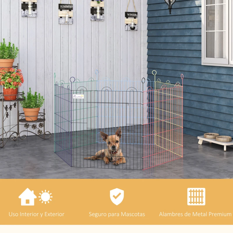 PawHut Parque de Juegos para Mascotas Jaula Plegable para Perros de 6 Paneles para Jardín Patio Exterior Ø120x66 cm Multicolor