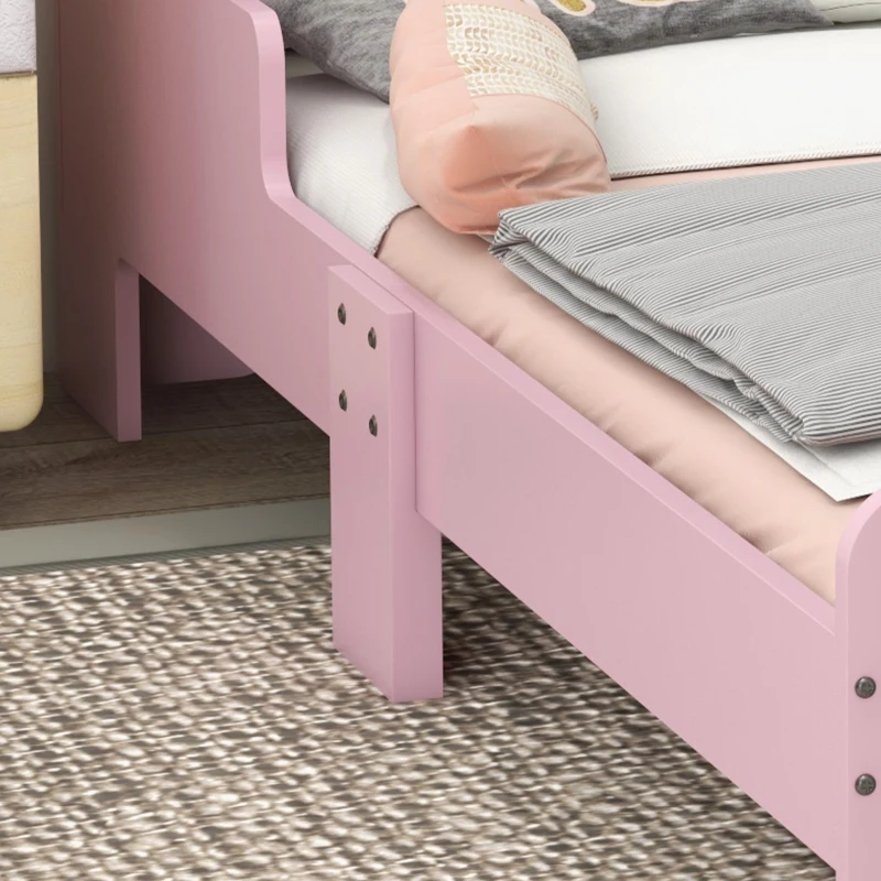 ZONEKIZ Cama para Crianças 70x140 cm com Barreira Antiqueda e Estrado Cama Infantil com Cabeceira em Forma de Nuvem Rosa