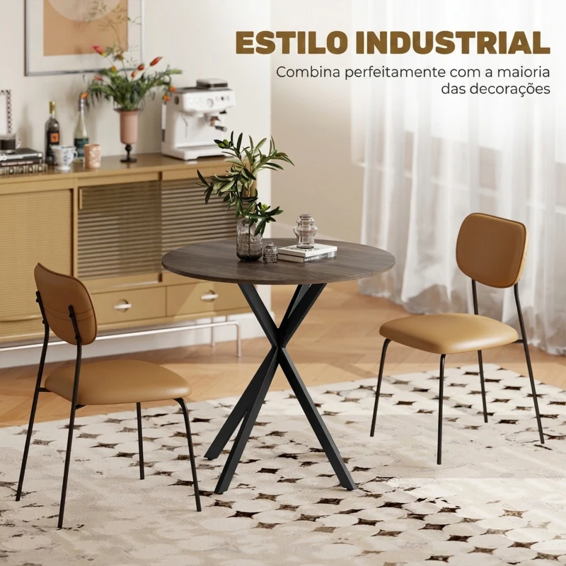 HOMCOM Mesa de Jantar Redonda para 2 Pessoas com Pernas em Aço Cruzadas Ø80 x 75 cm, Castanho