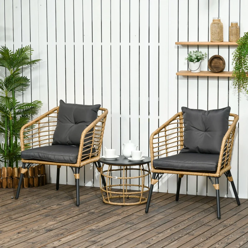 Outsunny 3-teiliges Bistro-Set, wetterbeständig, 1 Beistelltisch, 2 Stühle, 62 cm x 65 cm x 78 cm, Sand+Dunkelgrau
