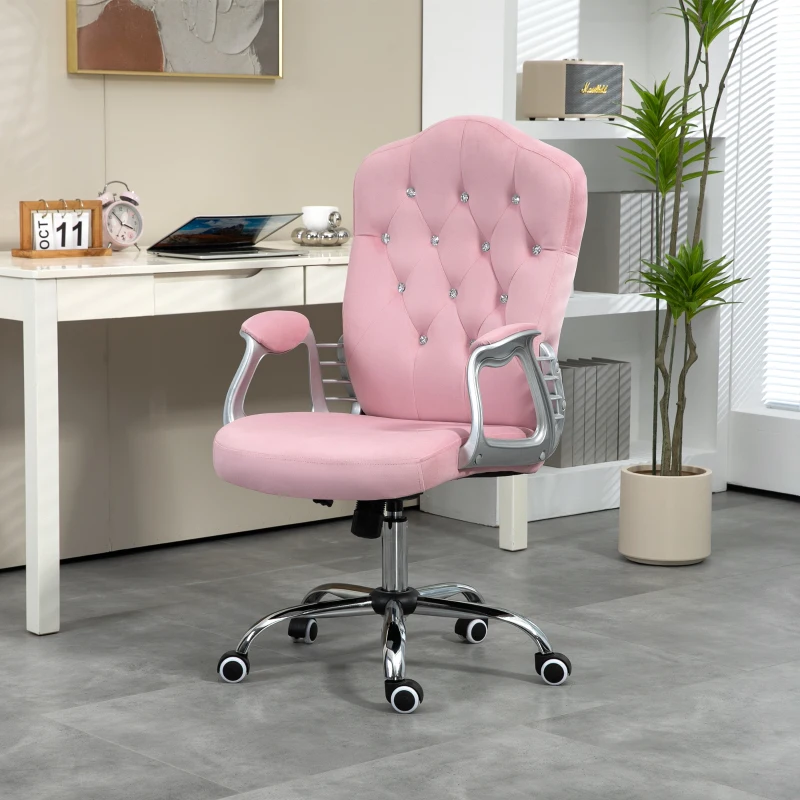 Vinsetto Bürostuhl, neigbare Lehne, höhenverstellbar, Samtoptik, bis 120 kg, Rosa(m-10)