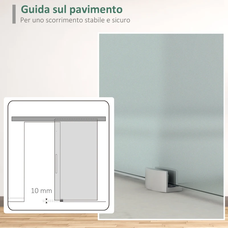 HOMCOM Porta Scorrevole Interna in Vetro Smerigliato con Binario B1 e Maniglia per Bagno Cucina Studio Vetro 205x 90x 0.8cm