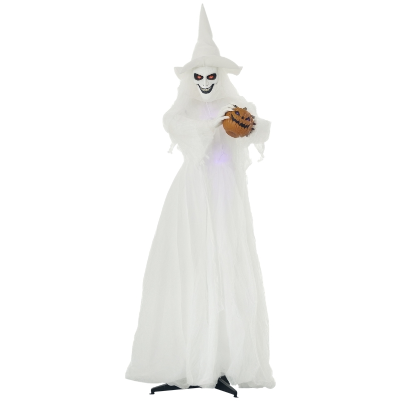 Outsunny 189 cm Weiße Hexe mit Kürbiskopf, lebensgroße Halloween-Außendekoration
