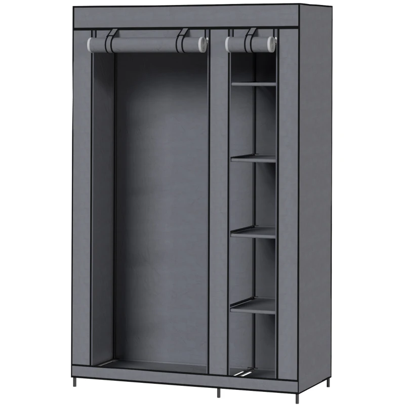 HOMCOM Guarda-roupa de Tecido Salva-Espaço com Barra para Cabides e 5 Prateleiras, 110x45x175 cm, para Quarto, Cinza