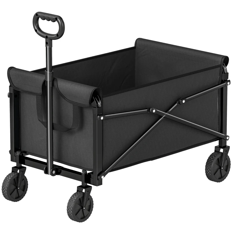 Outsunny 80L Festivalwagen auf Rädern, kompakter faltbarer Gartenwagen mit verstellbarem Griff, Schwarz