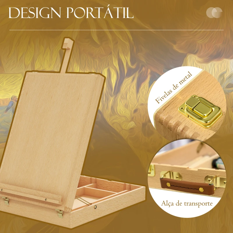 Vinsetto Cavalete de Mesa Ajustável em Madeira de Faia com 5 Compartimentos Prancha de Desenho e Esboços Dobrável 27x41,5x42,5-74,5 cm Madeira