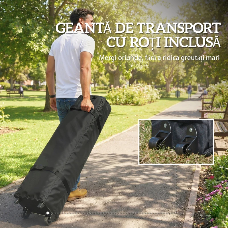 Outsunny Foișor Pliabil 3x6m Pop-Up cu 6 Pereți Laterali, Foișor de Grădină Reglabil pe Înălțime cu Saci de Nisip, Geantă cu Roți, UV50+ pentru Exterior, Gri Închis