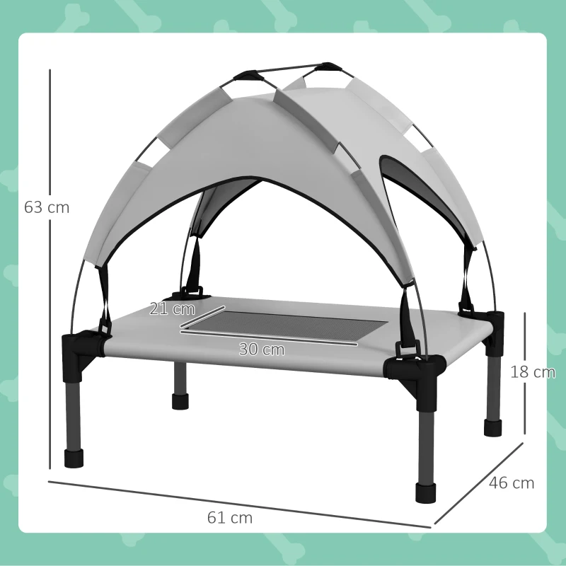 PawHut Hundebett mit Dach, Outdoor, tragbar, wasserabweisend, bis 30 kg, 61 x 46 x 63 cm, Hellgrau