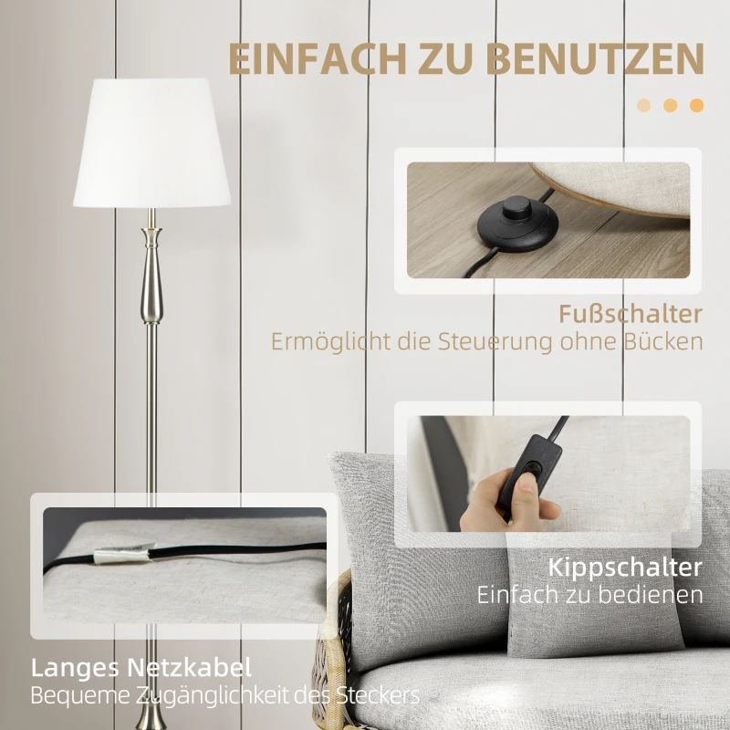 HOMCOM 3-teiliges Lampenset im Vintage-Design, 2 Tischleuchten, 1 Stehleuchte, 35,5 cm x 35,5 cm x 146 cm, Silber + Weiß