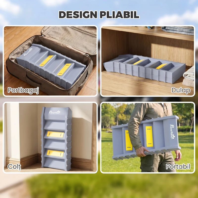 PawHut Scară Pliabilă pentru Câini, pentru Mașină și Paturi, 10 Trepte Antiderapante, Capacitate 68kg, Gri
