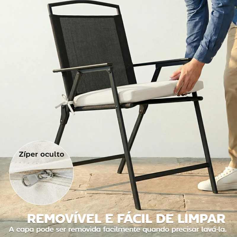 Outsunny Conjunto de Almofadas para Cadeiras de Jantar 46x42x7 cm 6 Peças com Capa Lavável e Laços, Impermeável e Anti-UV Creme
