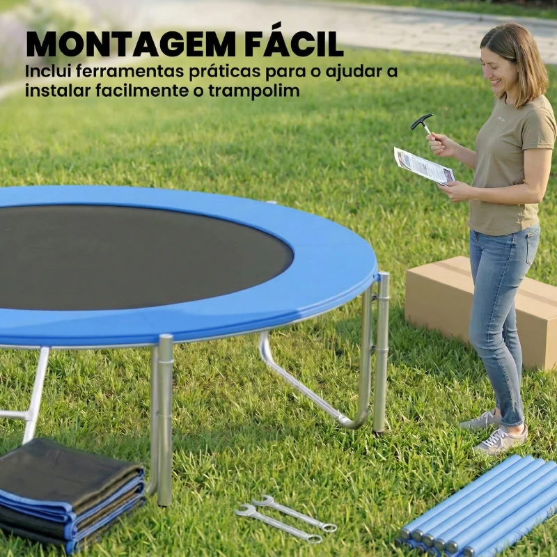 SPORTNOW Trampolim para Crianças Exterior Ø305 cm com Rede de Segurança Escada Acolchoamento de Molas Azul