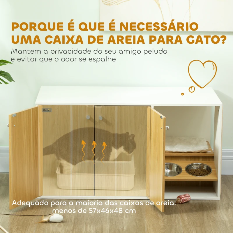PawHut Móvel Caixa de Areia para Gatos 3 em 1 Mesa Auxiliar Caixa de Areia para Gatos com Tapete para Arranhar 95x48x50,5 cm Branco e Carvalho