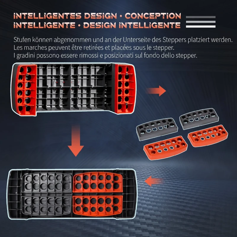 HOMCOM Step pentru aerobic reglabil pe 3 înălțimi 10-15-20 cm din plastic, negru și roșu