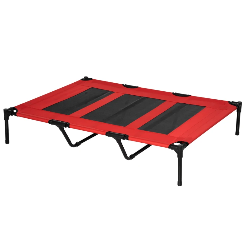 PawHut Hundebett, faltbar, Outdoor-Hundebett, erhöhter Stand, 122 cm x 92 cm x 23 cm, Rot + Schwarz