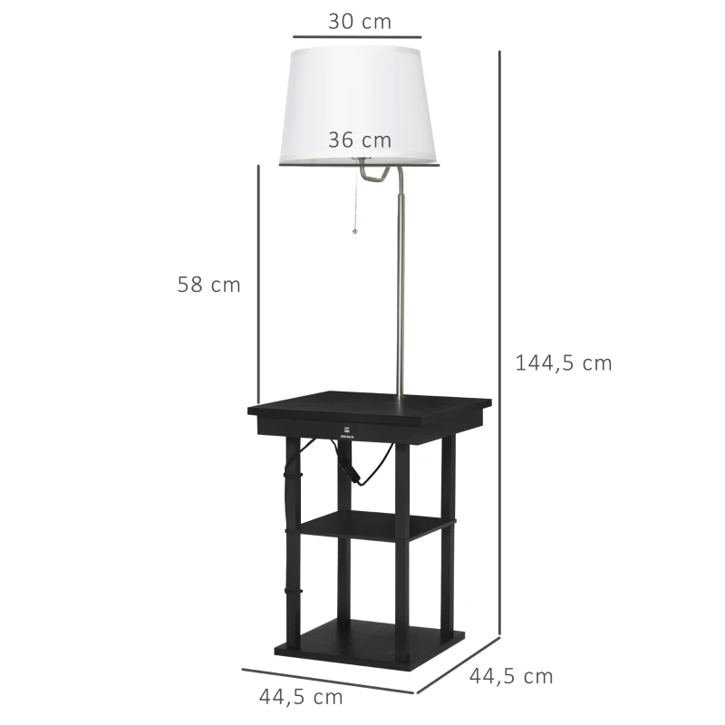 HOMCOM 2-in-1 Stehleuchte Stehlampe Beistelltisch mit 3 Regalen Innenbeleuchtung E27 bis 40W für Wohn-/Schlafzimmer Schwarz+Weiß 44,5 x 44,5 x 144,5cm
