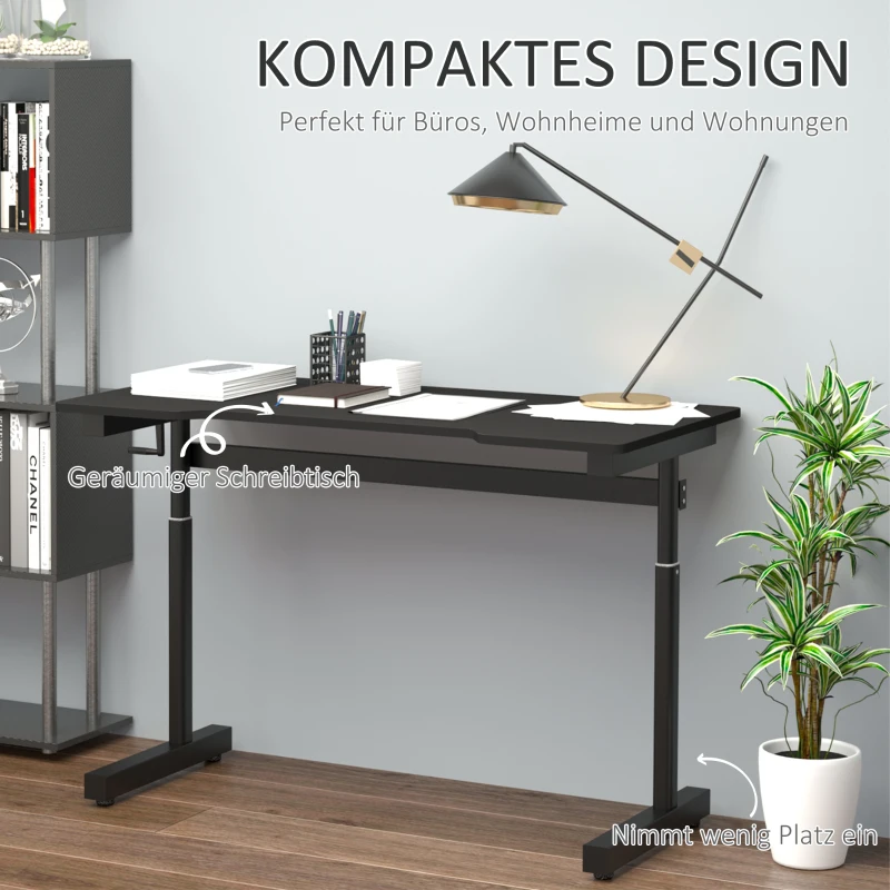 Vinsetto Schreibtisch Computertisch höhenverstellbar Handkurbellift Stehschreibtisch Bürotisch Verstellbare Fußstützen Metall Schwarz 120 x 60 x 72-117 cm