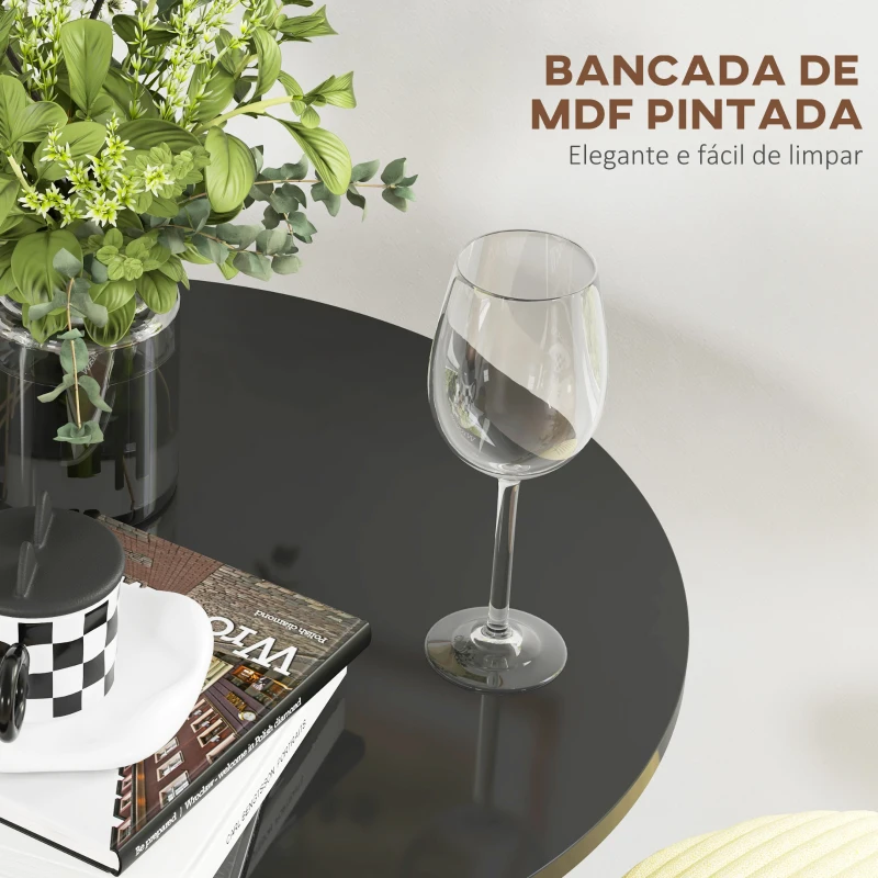 HOMCOM Mesa de Bar Redonda Mesa Alta de Cozinha Moderna com Estrutura de Aço para 2 Pessoas Ø60x102 cm Preto