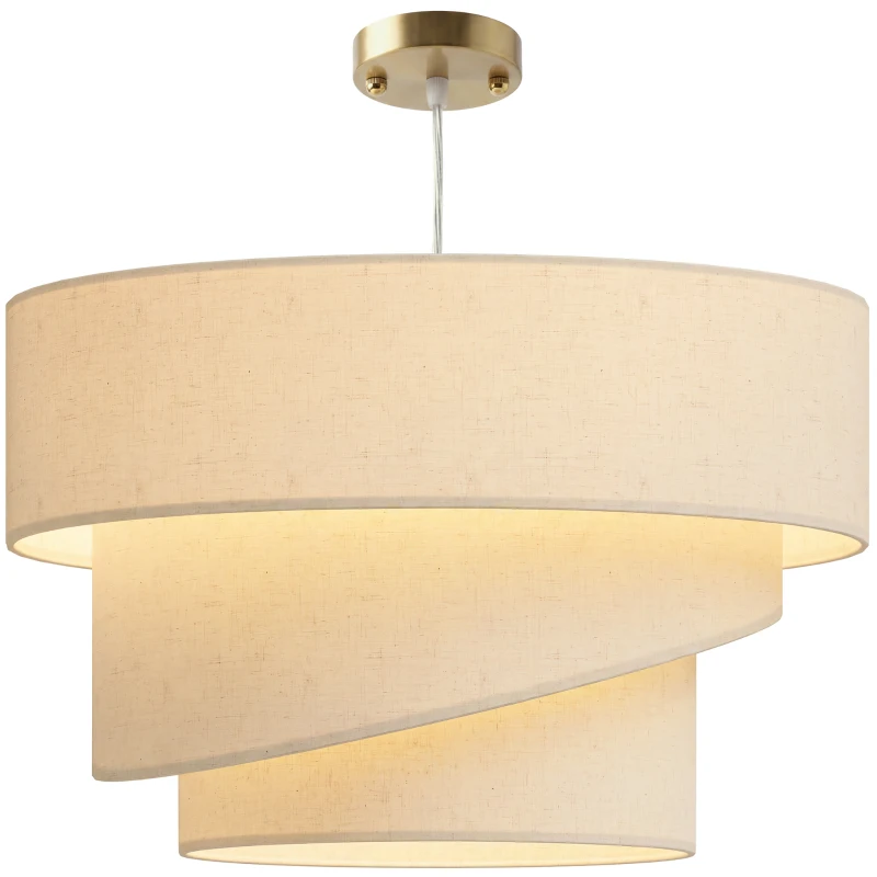 HOMCOM Pendelleuchte mit 3 Leinenschirmen, moderne Deckenlampe höhenverstellbar, Beige, Leuchtmittel nicht enthalten