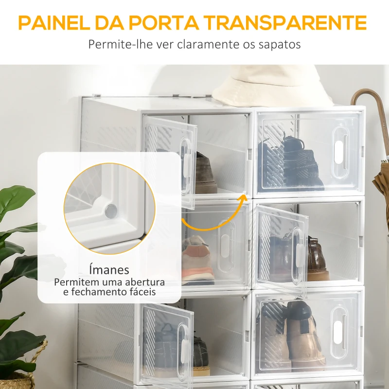 HOMCOM Armário Modular de Plástico Sapateira Modular com 8 Cubos Portas Magnéticas Organizador de Sapatos para Entrada Corredor Dormitório 28x36x21cm Transparente