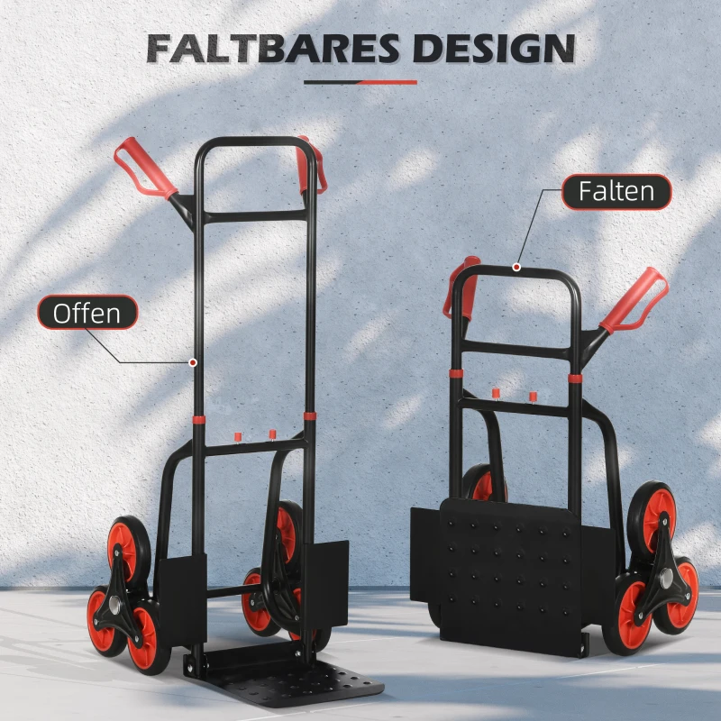 DURHAND Treppensteiger Sackkarre klappbar Transportkarre mit Stahlrahmen max. 120kg 105,5 cm Transportwagen für Umzug Werkstatt Lager Rot