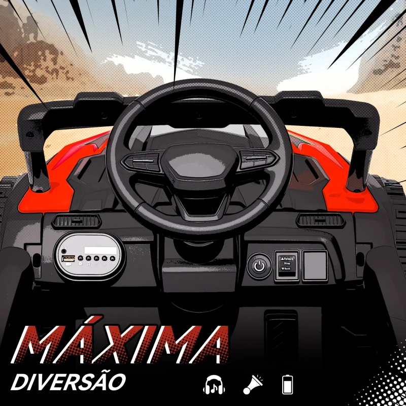 AIYAPLAY Carro Elétrico para Crianças 12V com 2 Motores Suspensão Traseira Faróis e Música 88x57,5x55,5 cm Vermelho