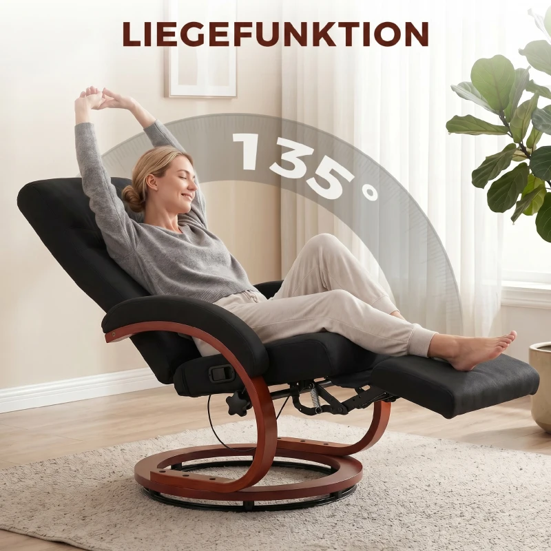 HOMCOM Relaxsessel mit Liegefunktion Fernsehsessel mit hoher Rückenlehne ergonomische Armlehne Fußstütze Holzbasis Leinenoptik