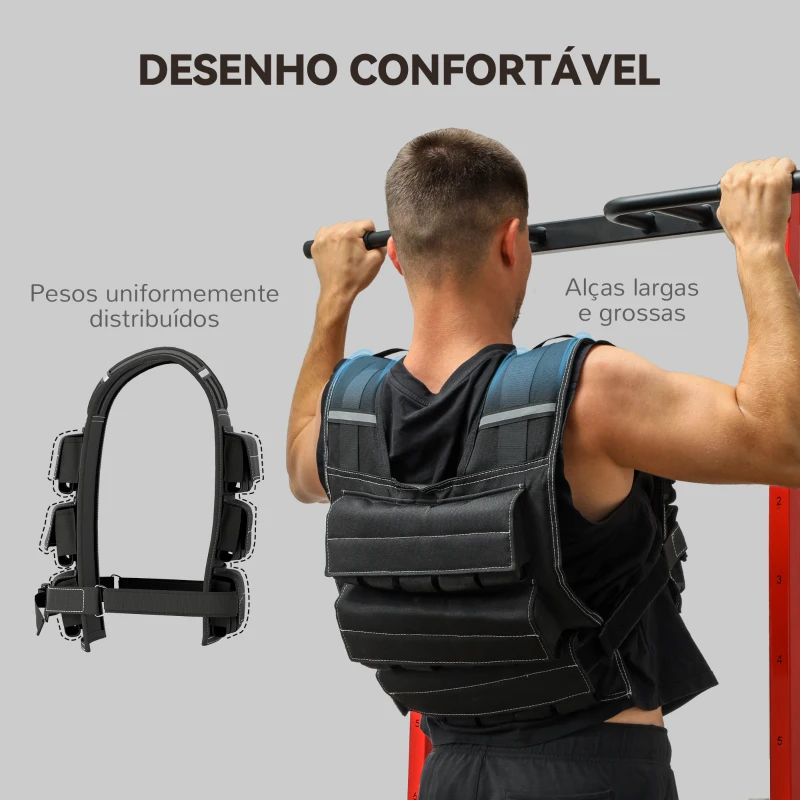 SPORTNOW Colete de Pesos 15 kg Colete de Musculação Ajustável com Bandas Reflectoras Colete de Cross Training  Preto