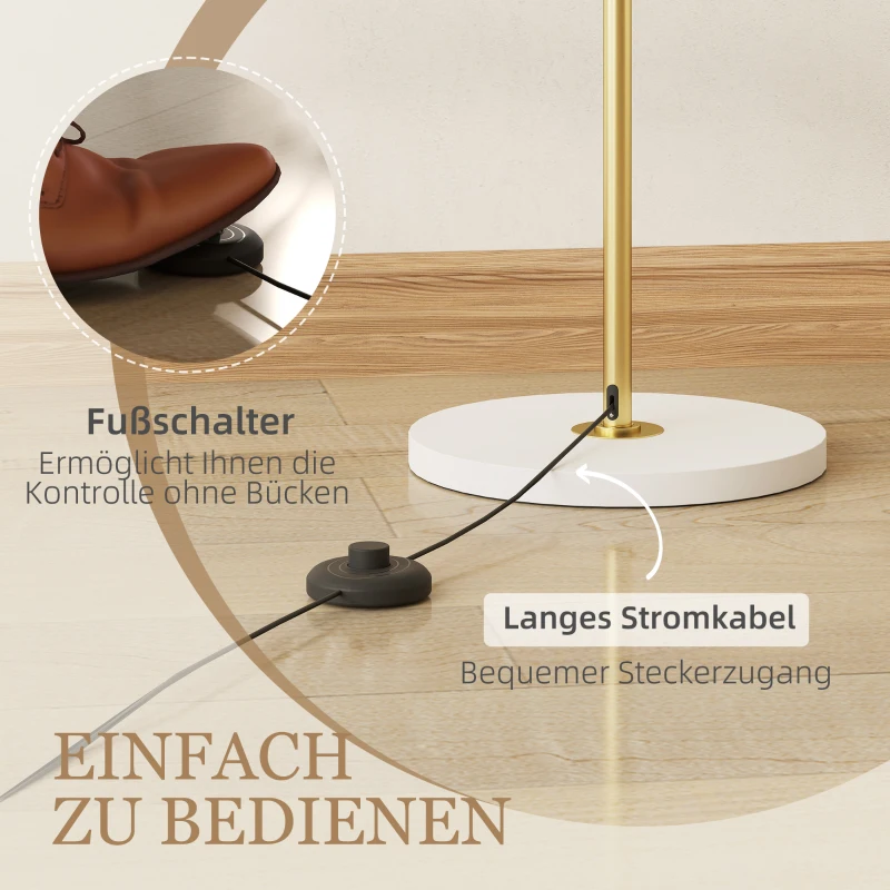 HOMCOM Stehlampe, Fußschalter, Metallstruktur, Acrylschirm, 4000K, dimmbar, Goldfarben