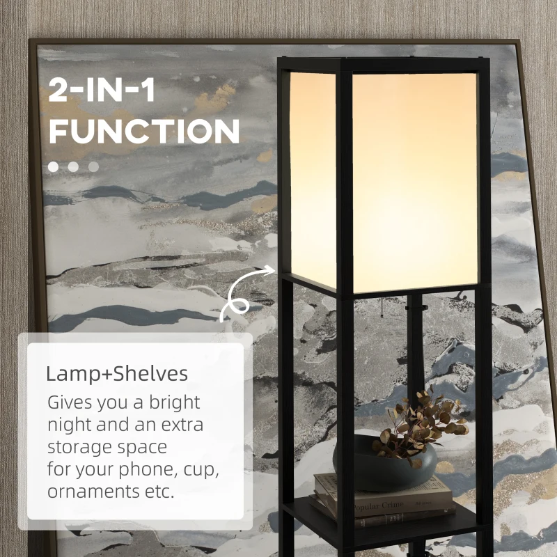 HOMCOM Modern Shelf Floor Lamp with Dual Ambient Light, Standing Lamp Living Room, Bedroom, 156cm, Black