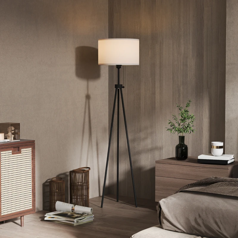 HOMCOM Candeeiro de Pé Moderno Candeeiro de Pé para Sala de Estar com Ecrã Redondo Tripé e Suporte para Lâmpada E27  Ø37x152 cm Branco e Preto