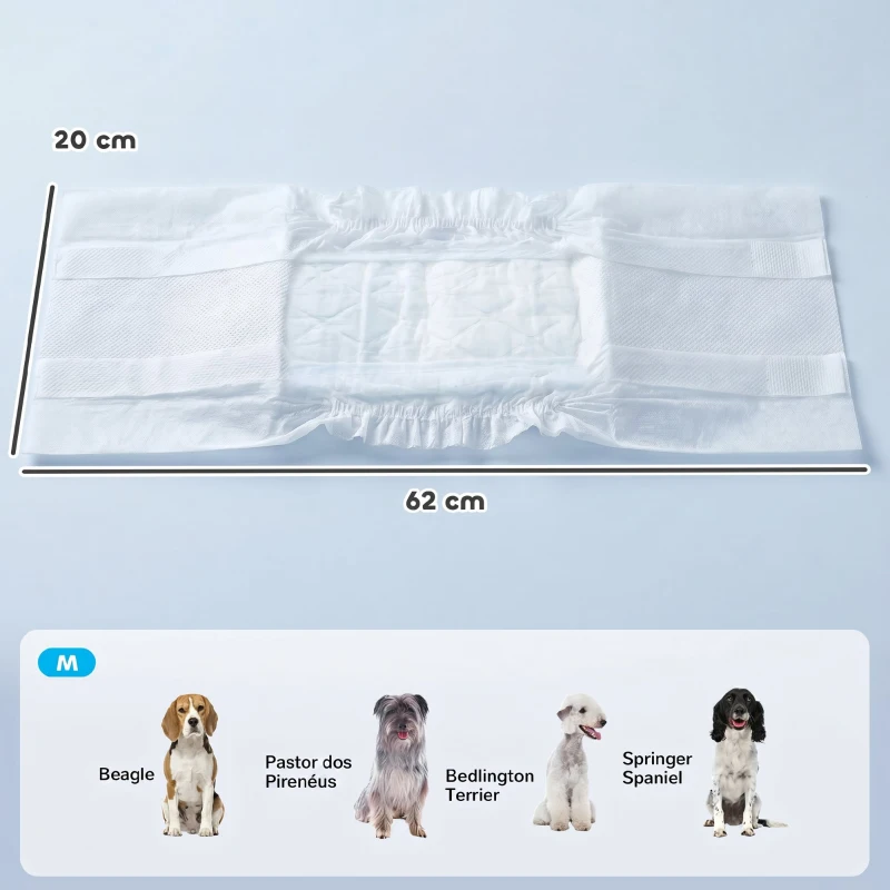 PawHut Fraldas Descartáveis para Cães Machos 48 Unidades Super Absorventes Antifugas para Cães Tamanho M