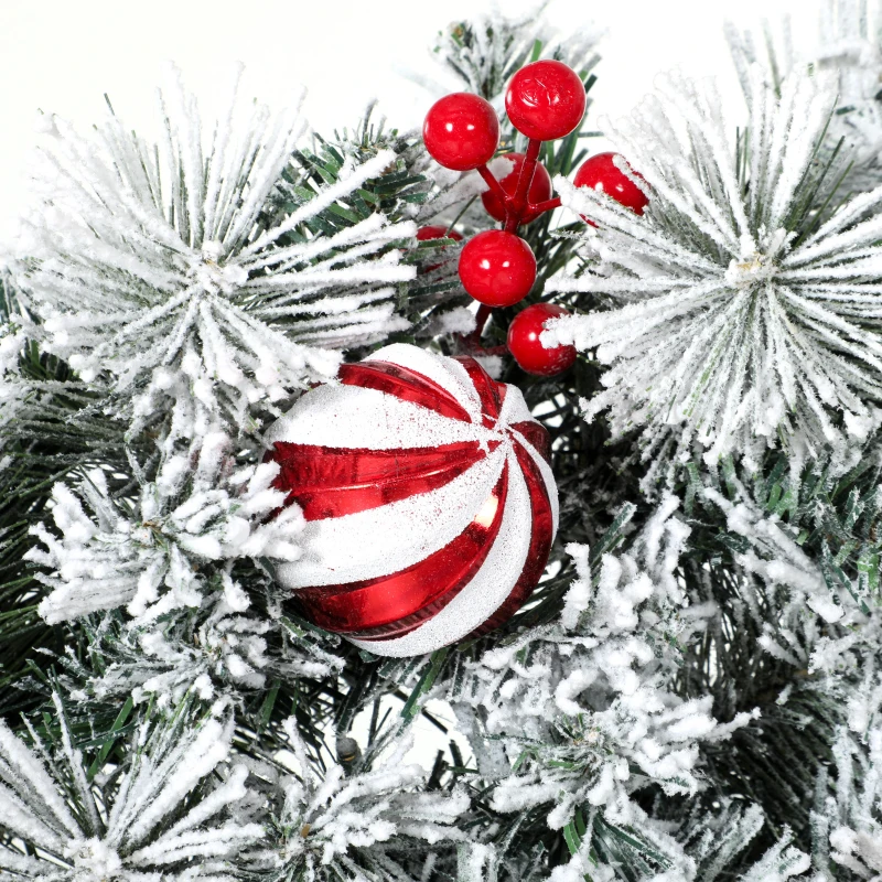 HOMCOM Couronne de Noël Lumineuse 60 cm Enneigée Floquée avec 50 LED, 15 Boules Décoratives, 140 Branches, 8 Modes, Vert