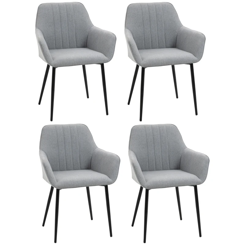 HOMCOM 4er Set Esszimmerstühle Essstühle Polsterstuhl mit atmungsaktivem Leinenbezug Wohnzimmerstuhl Sessel Küchenstuhl mit Rückenlehne Armlehne Leinen Hellgrau 59,5 x 56,5 x 81 cm
