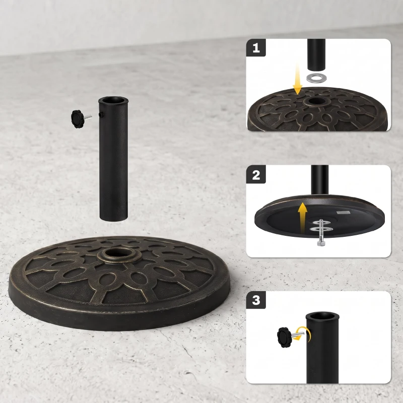 Outsunny Bază rotundă pentru umbrelă, pentru stâlpi de Ø38 și Ø48 mm, din rășină și oțel, Ø45 cm, bronz