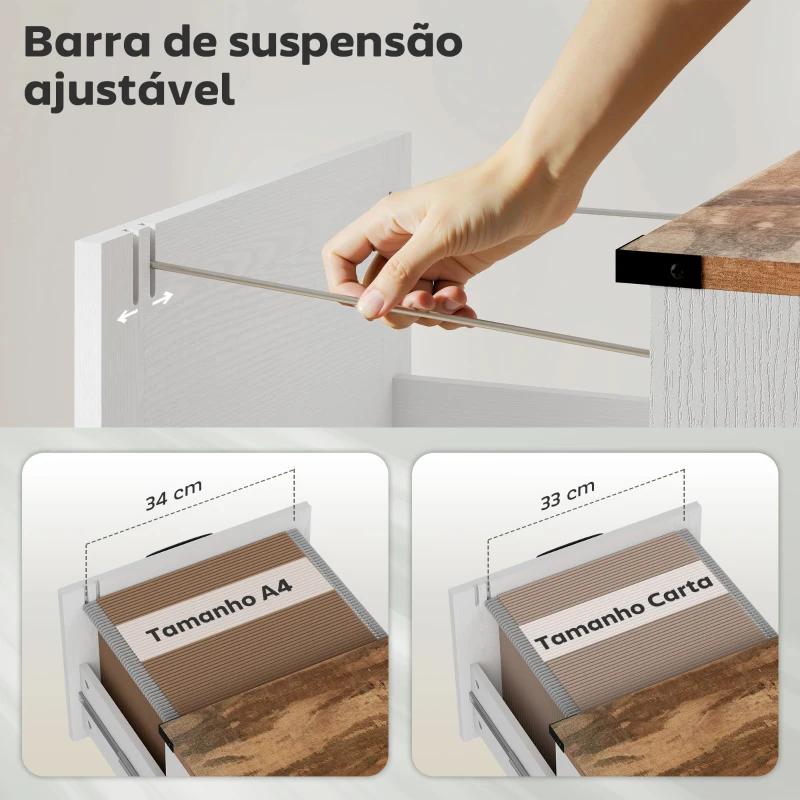 HOMCOM Arquivador com 2 Gavetas com Trilho Suspenso para A4 e Carta 40x40x71 cm Branco