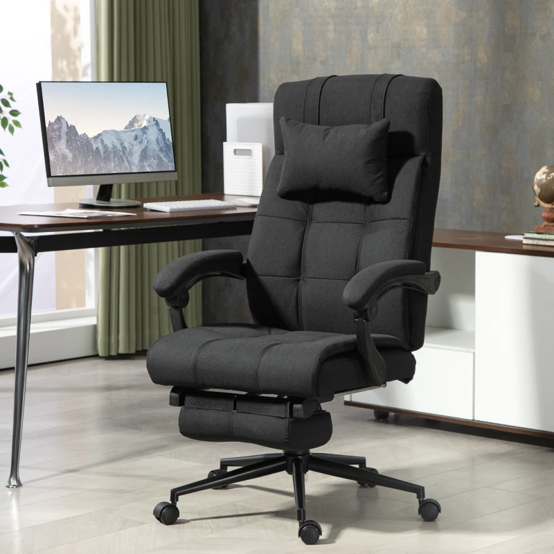 Vinsetto Cadeira de Escritório Reclinável com Altura Ajustável Apoio para Pés Encosto de Cabeça e Apoios para Braços 66x76x112-120 cm Preto