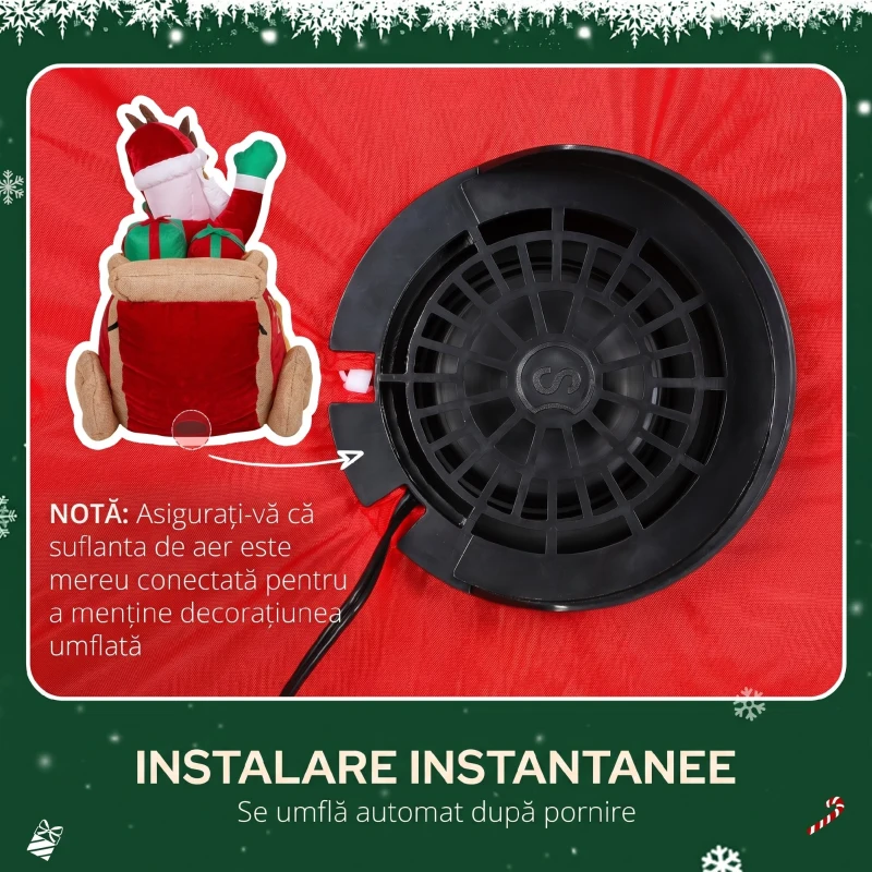Outsunny Moș Crăciun Gonflabil cu Sanie și Reni de 2.4m cu 6 Lămpi LED și Sistem de Umflare pentru Exterior și Interior