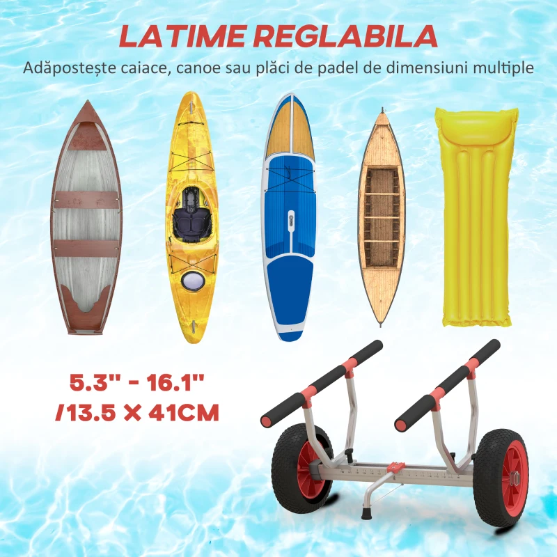 SPORTNOW Cărucior pentru Kayak și SUP cu lățime reglabilă, din aluminiu, roți Ø25 cm, max. 100 kg, negru