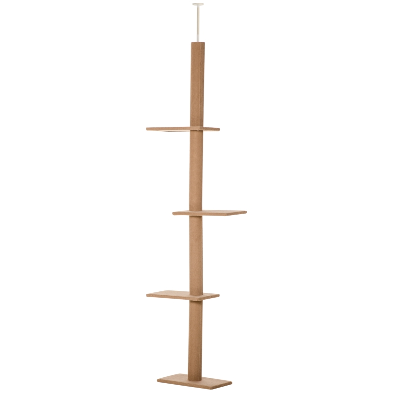 PawHut Stalp de Zgariat pentru Pisici pe 4 Niveluri, Fixare pe Tavan Reglabil, 43x27x228-260cm