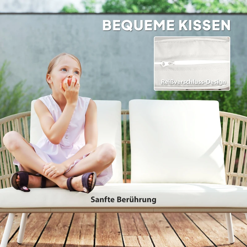 Outsunny Gartenmöbel Set aus Polyrattan Lounge-Set mit 2er Sofa Sessel Tisch Kissen wetterfest für 4 Personen Khaki