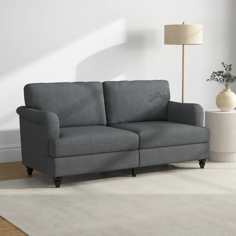 HOMCOM Sofá de 2 Lugares Estofado em Linho Sintético com Pés de Madeira de Borracha Carga Máx. 300kg 180x82x73cm Cinza Escuro