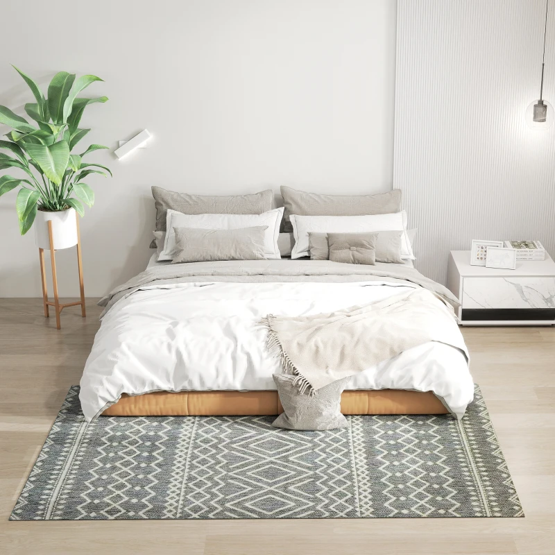 HOMCOM Teppich für drinnen und draußen, Boho-Design, leicht zu reinigen, Grau
