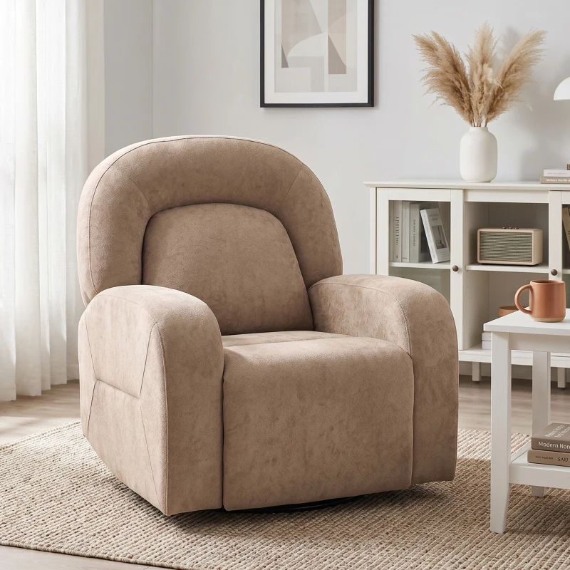 HOMCOM Relaxsessel, 360° Drehbarer Liegesessel mit Wolkenweichem Samtstoff, Breitem Sitz, für Wohnzimmer, Khaki