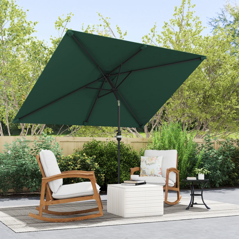 Outsunny Chapéu de Sol Retangular de Alumínio com Toldo Inclinável, Manivela e Mastro Desmontável 195x295x253 cm - Verde