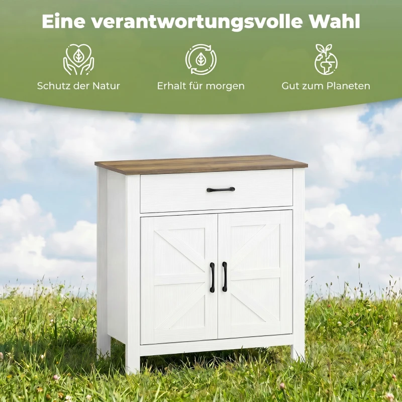 HOMCOM Sideboard Buffet-Schrank, Bauernhaus-Küchenschrank mit Schiebetüren und verstellbarem Regal, Weiß