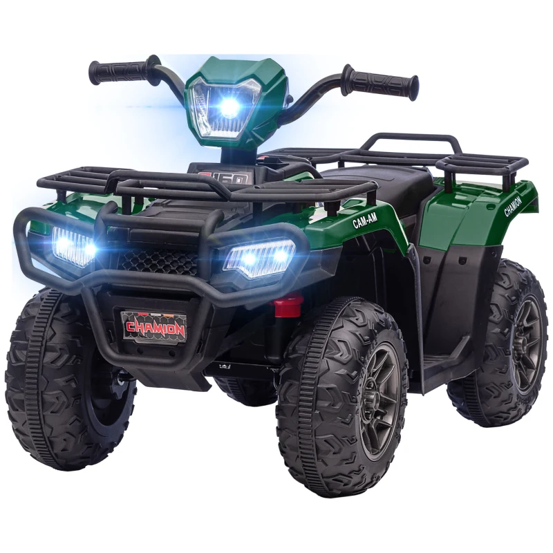 HOMCOM Kinder-Elektroquad, max. 4 km/h, ab 3 Jahren, LED-Scheinwerfer, Musikanschluss, schwarz+grün 88 x 45 x 50 cm